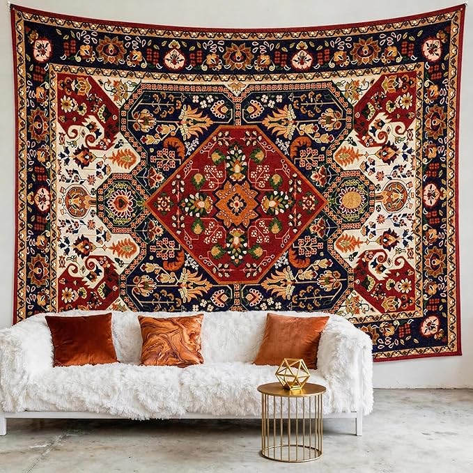 Apdidl Extra Large Boho Hippie Wall Tapestry for Bedroom Aesthetic, Mandala Indian Bohemian Tapestries Art Decor, Vintage Orange Floral Cool Vertical Wall Hanging for Living Room Dorm (71"X90")