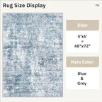 Area Rugs 4x6 for Living Room, Vintage Abstract Washable Rugs for Dining Room, Kitchen, Non-Slip Area Rug Blue