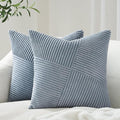 Topfinel Dusty Blue Throw Pillow Covers 20x20 Set of 2, Soft Corduroy Couch Decorative Pillow Covers Windmill Textured Striped Patchwork Cushion Cover for Bedroom Living Room Boho Home Decor