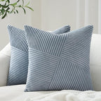 Topfinel 24x24 inches Euro Pillow Covers Set of 2 Dusty Blue Corduroy Decorative Throw Pillow Covers for Bedroom Living Room, Windmill Textured Striped Patchwork Couch Pillow Covers 60x60 cm