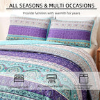 Xruibed Boho Quilt Set Queen,Purple Teal Bohemian Quilt Coverlet 3PCs Soft Microfiber Lightweight Bedspread with 2 Pillowcases for All Season (Queen Size 90"x96")