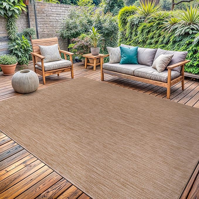 Washable Indoor Outdoor Rug 9x12 Weather Resistant Area Rugs Modern Solid Jute Rug for Porch Deck Balcony Backyard Patio Outside Carpet (9 X 12 Jute Beige)