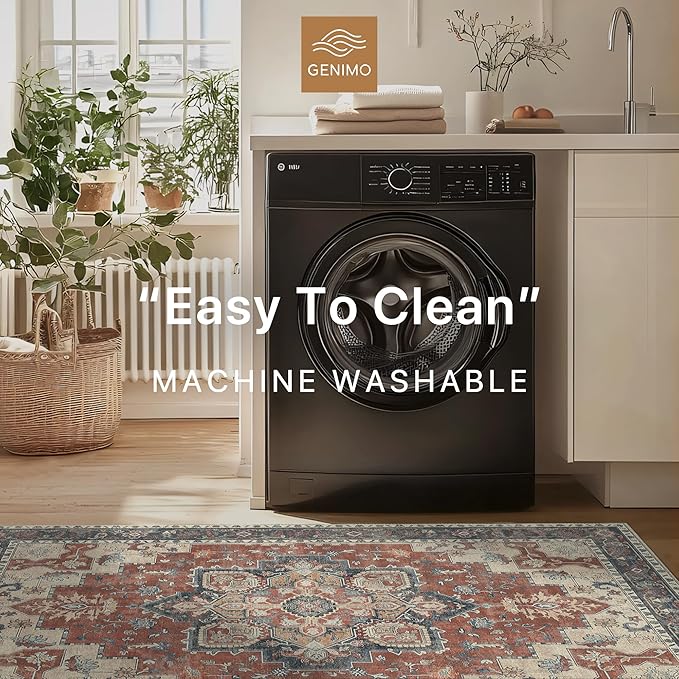 GENIMO Area Rug 2x3 Doormat, Machine Washable Low Pile Rugs, Small Retro Chenille Entryway Mat for Entrance, Hallway, Kitchen and Corridor, Bordeaux