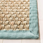 SAFAVIEH Natural Fiber Collection Runner Rug - 2'6" x 8', Natural & Light Blue, Seagrass, Basketweave Pattern with Border (NF114M)