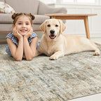 9x12 Area Rugs for Living Room, Non-Slip Machine Washable Vintage Rugs, Abstract Low Pile Lightweight Large Rug for Bedroom, Dining Room, Home Office Orange