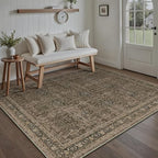 6x9 Area Rug for Living Room Brown Vintage Washable Bedroom Carpet Traditional Distressed Soft Non Slip Indoor Large Accent Rug Retro Thin Low Pile Floor Cover for Dining Room Playroom