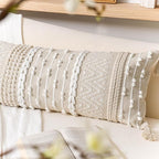 BlissBlush Cream Decorative Lumbar Throw Pillow Cover 14x36 Boho Long Cushion for Bed Neutral Beige White Accent Modern Farmhouse Pillowcase for Bedroom Living Room Couch Sofa Home Décor Cover ONLY