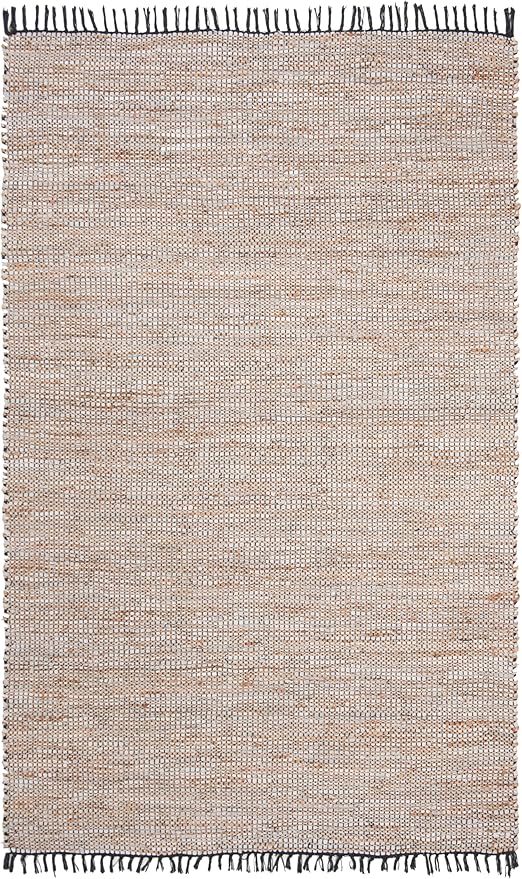SAFAVIEH Vintage Leather Collection Area Rug - 6' x 9', Silver, Handmade Boho Fringe Leather & Jute, Ideal for High Traffic Areas in Living Room, Bedroom (VTL203G)