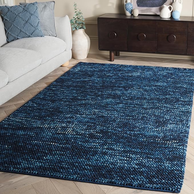 SAFAVIEH Area Rug 4x6 - Natura Collection - Navy & Blue, Handmade Wool Blend, Textured Design, Ideal for Living Room, Bedroom, Dining Space (NAT425N)