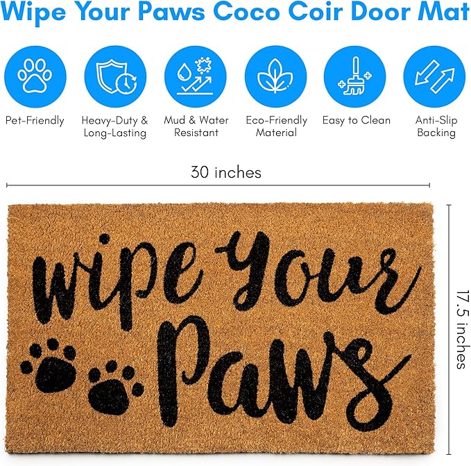 PLUS Haven Coco Coir Door Mat with Heavy Duty Backing, Wipe Your Paws Doormat, 17.5" x 30" Size, Easy to Clean Entry Mat, Beautiful Color and Sizing for Outdoor and Indoor uses, Home Décor