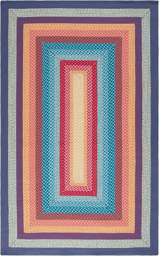 SAFAVIEH Washable Rug Outdoor Braided Collection - 5' x 8', Red & Orange, Handmade & Reversible, Non-Shedding & Easy to Clean, Ideal for Patio, Backyard, Mudroom (BRD308Q)