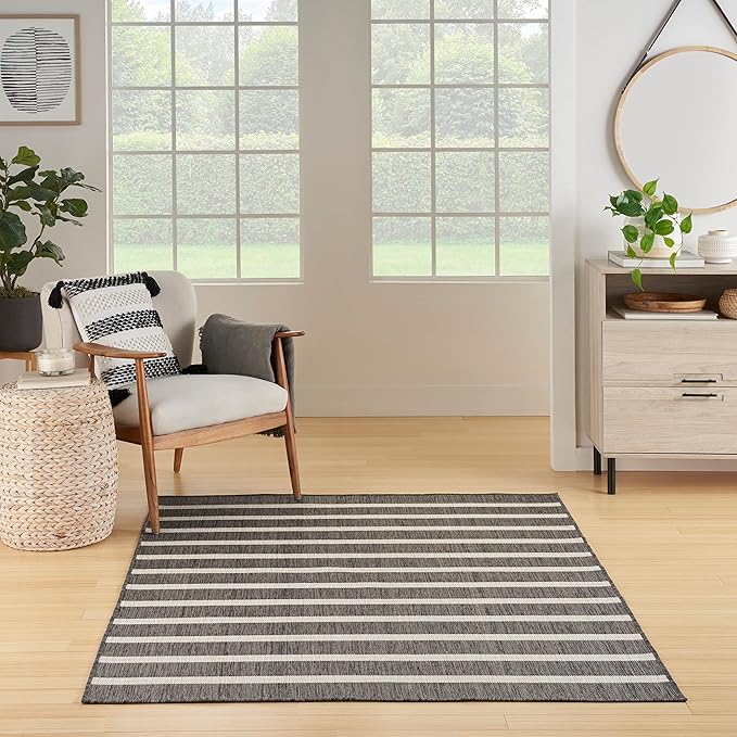 Nourison Home Positano Charcoal Ivory 5' x 7' Area Rug - Easy Clean, Non Shedding, Bed Room, Living Room, Dining Room, Kitchen (5' x 7')