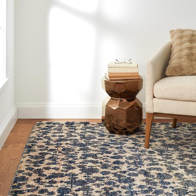 Dash & Albert Stormi Indigo Hand Knotted Jute Rug, 5 X 8 Feet, Blue Graphic Pattern - Premium Luxury Hotel Quality Soft Breathable Hypoallergenic Machine Washable Easy Care All Season Comfortable