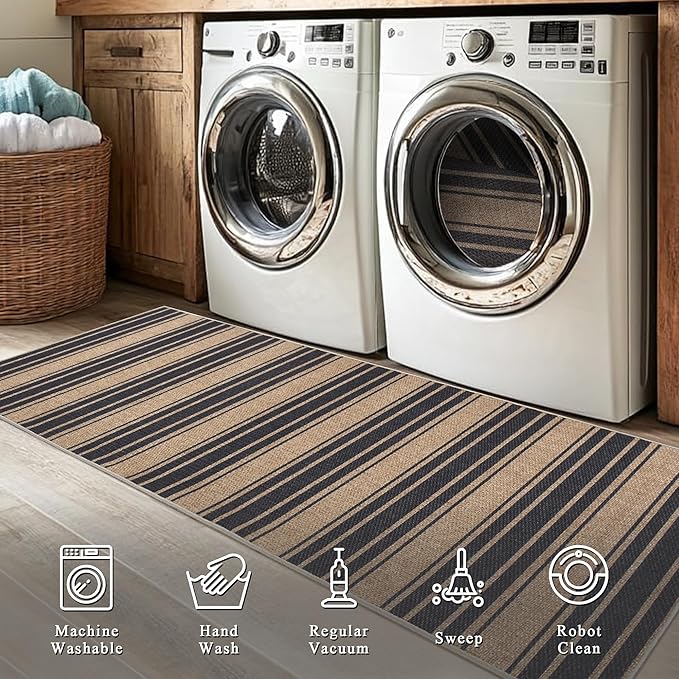 Striped Easy Jute Rug 5x7 Outdoor Patio Rug Washable Rugs for Living Room Bedroom Non Slip Non Shedding Neutral Farmhouse Indoor Outdoor Carpet for Backyard Patio Office
