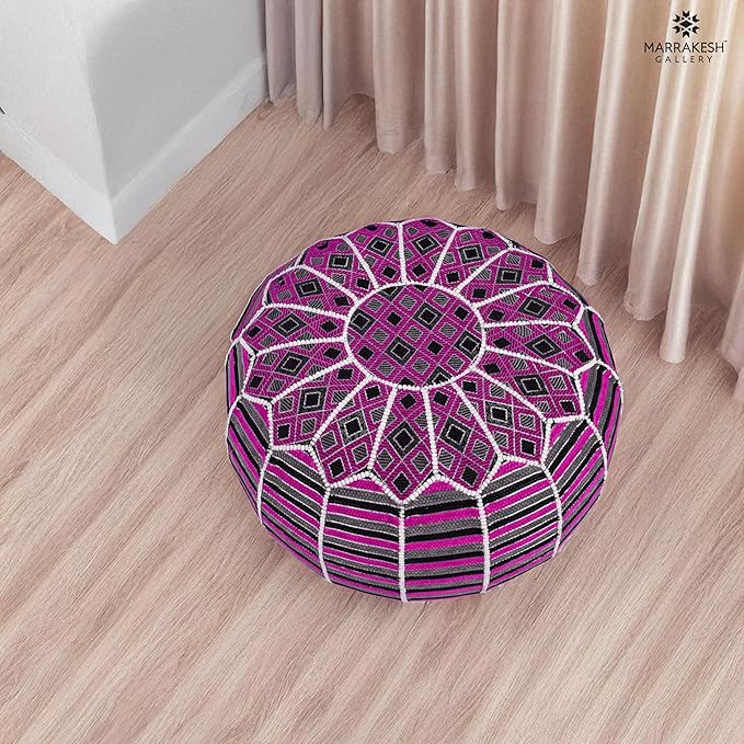 Marrakesh Gallery Bohemian Unstuffed Moroccan Pouf Ottoman, Round Ottoman Foot Rest, Handmade Bean Bag with Large Storage - Cover Floor Chair for Living Room, Bedroom - Ideal as Wedding Gifts