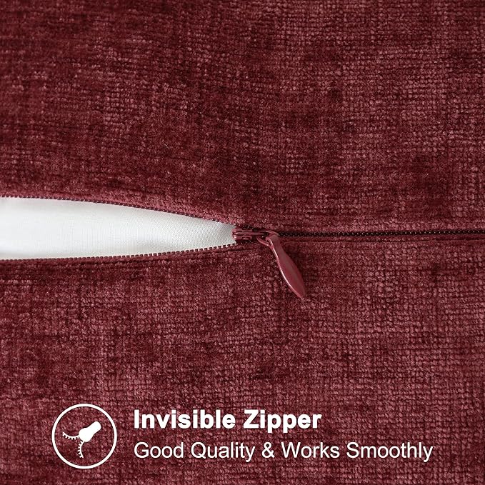 CaliTime Christmas Throw Pillow Covers Decorative 20 X 20 Inches Pack of 2 Cotton Thread Stitching Edges Solid Dyed Soft Chenille Cushion Cases for Couch Sofa Bed Living Room Farmhouse Burgundy