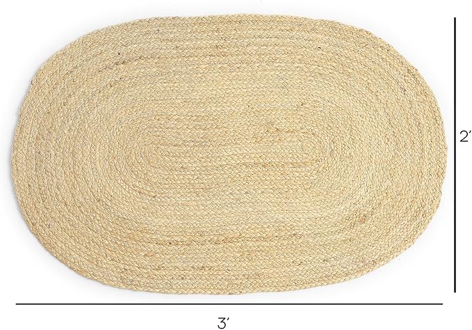 · REDEARTH · Oval Area Rug - 2'x3' Braided Natural Jute with Non-Skid Backing - Handwoven Boho Rug for Bedroom, Kitchen, Living Room - Farmhouse Aesthetic Home Decor - Durable Handmade Rug