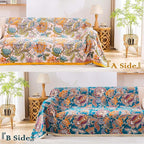 Boho Throw Blanket for Bed, 100% Cotton Soft Rustic Quilt Fall Blanket, 80"x90" Floral Printed Farmhouse Decor Bed Blankets, All Season Rustic Reversible Bohemian Throw Quilt