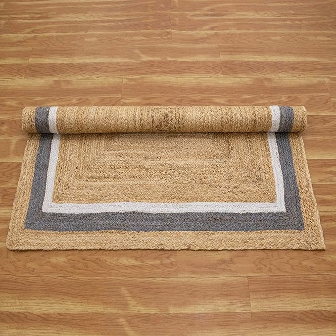 Handmade Jute Rug 4x4 ft – Natural Square Boho Rug for Living Room, Dining Area & Entryway, Hand Braided Eco-Friendly Jute Carpet for Small Spaces