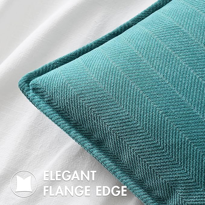 MIULEE Pack of 2 Teal Decorative Pillow Covers 16x16 Inch Soft Chenille Luxurious Couch Throw Pillows Farmhouse Cushion Covers with Elegant Design for Sofa Bedroom Living Room Home Decor