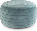 SIMPLIHOME Vivienne Round Pouf - 20 inch Wide Upholstered Velvet Ottoman in Turquoise, Boho-Style Footstool, Extra Seating or Accent Piece for Living Room or Bedroom with Stitching Detail, Assembled
