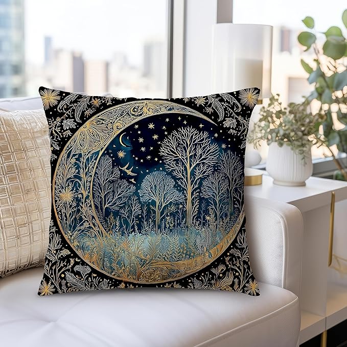 Vintage Dark William Morris Night Moon Forest Decor Pillow Covers 18x18 Double-Sided,Black Forest Decor,Dark Dcademia Floral Decorative Throw Pillow Covers for Home Bedroom Living Room
