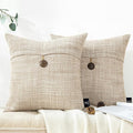 Phantoscope Pack of 2 Farmhouse Throw Pillow Covers Premium Coconut Button Vintage Linen Solid Decorative Pillow Cover for Couch Bed and Chair Beige 20 x 20 inches 50 x 50 cm