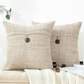 Phantoscope Pack of 2 Farmhouse Throw Pillow Covers Button Vintage Linen Decorative Pillow Cases for Couch Bed and Chair Beige, 18 x 18 inches 45 x 45 cm