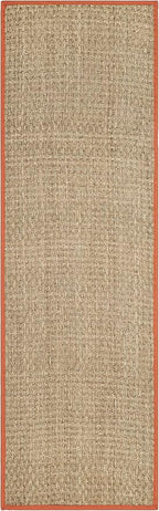SAFAVIEH Natural Fiber Collection Runner Rug - 2'6" x 6', Natural & Rust, Seagrass, Basketweave Pattern with Border (NF114Y)