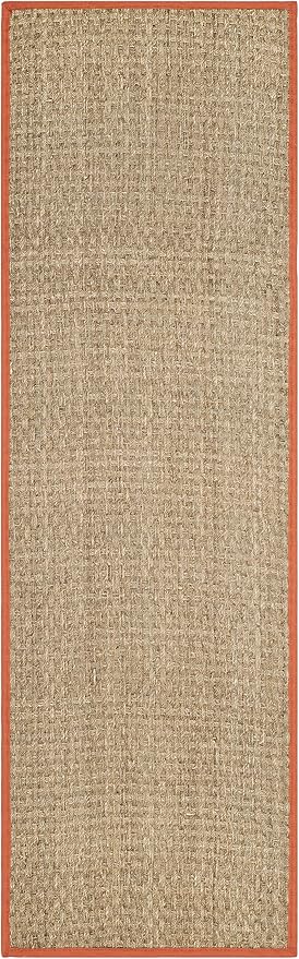 SAFAVIEH Natural Fiber Collection Runner Rug - 2'6" x 10', Natural & Rust, Seagrass, Basketweave Pattern with Border (NF114Y)