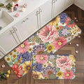 Boho Floral Kitchen Mats for Floor 2PCS Anti Fatigue Mats for Kitchen Floor Cushioned Non Slip Waterproof Memory Foam PVC Kitchen Rugs Set for Sink,Office,Laundry 17.3"x28"+17.3"x47"