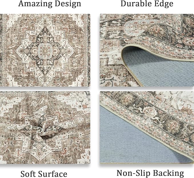 Washable Runner Rug 2.6x8 Runners for Hallways, Ultra-Thin Carpet Runners for Entryway Anti Slip Backing Runner Rugs for Kitchen Laundry Room Indoor Hallway (Brown/Beige)
