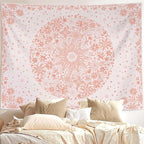 Neasow Bohemian Tapestry Wall Hanging, Pink Floral Tapestry with Dotted Daisy Medallion Print Bedroom Boho Hippie Home Decor, 50x60 inches