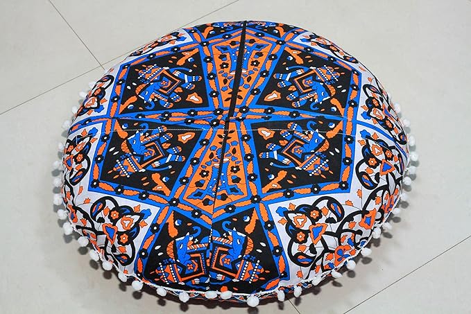 INDIAN CRAFT CASTLE Floor Pillows Cover Cute Throw Pillows Cover Floor Seat Cushion Cover Chair Pads for Back to School First Day of School for Sofa Couch Bed Decor 22 Inches (Blue Brown)