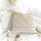 BlissBlush Cream White Boho Throw Pillow Cover 20X20, Boho Woven Textured Pillow Cover, Neutral Pillow Cover, Sofa Couch Bed Farmhouse Lumbar Pillow (Cover ONLY)