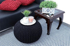 FRELISH DECOR Round Pouf Ottoman Hand Knitted 100% Cotton Pouf Foot Stool - Knitted Bean Bag - Floor Chair for Living Room Bedroom - Foot Rest for Couch (20 Diameter x 14 Height) - Black