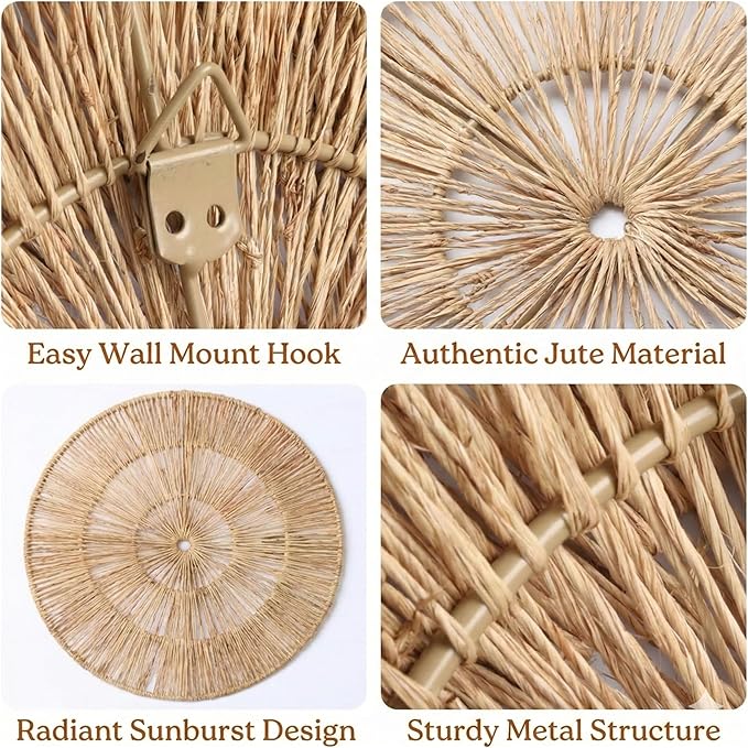 Wicker Wall Decor, Set of 6 pieces 22/21/16/14/12/10", Flat Baskets For Wall Decor,Woven Wall Art for Above Bed Decoration,Boho Decorative Wall Plate With Metal Frame
