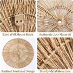 Wicker Wall Decor, Set of 6 pieces 22/21/16/14/12/10", Flat Baskets For Wall Decor,Woven Wall Art for Above Bed Decoration,Boho Decorative Wall Plate With Metal Frame