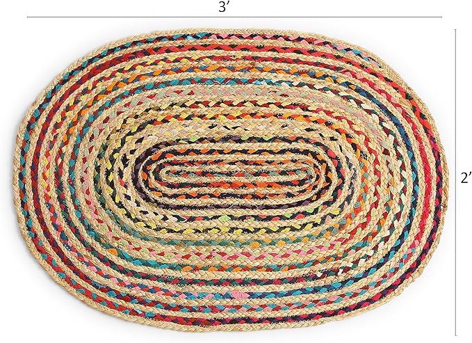 · REDEARTH · Jute Cotton Chindi Area Rug - 2'x3' Oval Rug, Handwoven, Non-Shedding, Soft & Durable – Multi Tones for Home Décor in Living Room, Dining Room, Bedroom, Set of 2