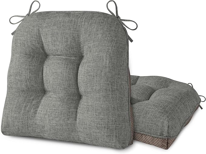 AddGrace Chair Cushions for Dining Chairs Set of 2 Kitchen Seat Cushions with Ties and Non Slip Backing Tufted Indoor Seat Pad for Kitchen Dining Room 18" x 17" x 3" Light Grey