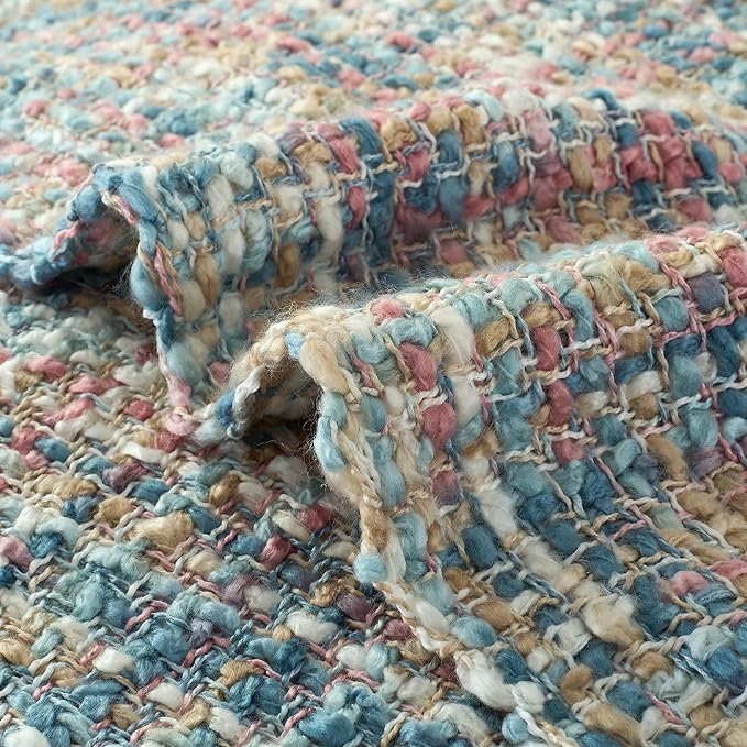 Multi-Color Pink Blue Cable Woven Throw Blanket for Couch,60"X80" Boho Style Textured Blankets for Home Decor,Super Soft Warm Cozy Chunky Blanket with Decorative Tassels for Bed