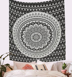 ANJANIYA Ombre Wall Hanging Bohemian Tapestry, Metallic Wall Art Bedspread, Psychedelic Hippie Mandala Dorm Décor for Hanging, Bedding, Beach Coverlet Curtain, Black Silver, 54"X60"