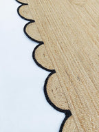 Scalloped Natural Jute Area Rug, Black Trim, 9'x12'