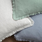 MIULEE Decorative Throw Pillow Covers Neutral Linen Fringe Throw Pillows Set of 2 Aqua Green Boho Farmhouse Cushion Covers with Tassels for Couch Sofa Bed Living Room Spring Home Decor 18x18 Inch