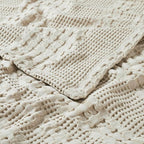 VHC Brands 100% Cotton Waffle Weave Natural Oversized King Size Blanket 120x120, Decorative Cotton Throw Blanket, Boho Farmhouse Bedroom Decor for Bed, Couch, or Sofa