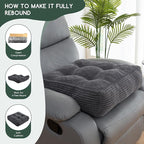 HIGOGOGO Tufted Corduroy Recliner Seat Cushion for Elderly, 20x20x6 Inch Extra Large Square Seat Cushion for Recliner Chair, Floor Pillow, Office Chair, Car, No Pressure on Thighs, Dark Grey