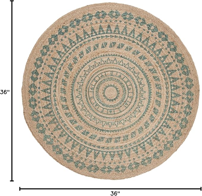 SAFAVIEH Natural Fiber Round Collection 3' Round Aqua NF802A Handmade Boho Mandala Braided Jute Area Rug