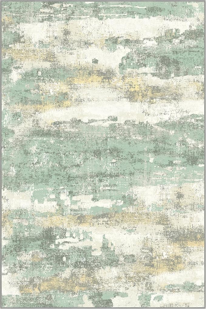 GENIMO No Crease Non Slip 8x10 Area Rugs for Living Room, Craft Woven Modern Rug, Soft Floor Carpet, Single-Piece Rugs for Bedroom, Dining Room, Office, Green Gray
