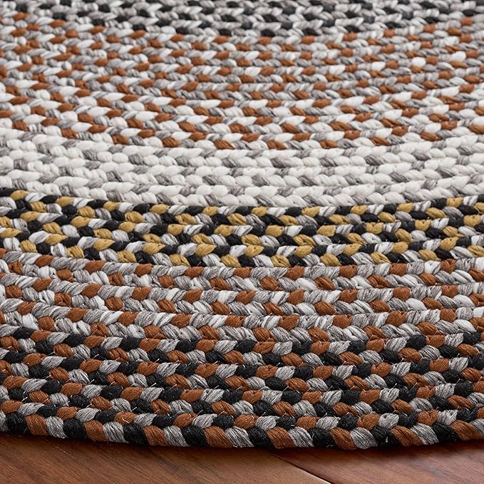 SAFAVIEH Washable Rug Outdoor Braided Collection - 5' Round, Brown & Multi, Handmade & Reversible, Non-Shedding & Easy to Clean, Ideal for Patio, Backyard, Deck, Kitchen, Mudroom (BRD308T)