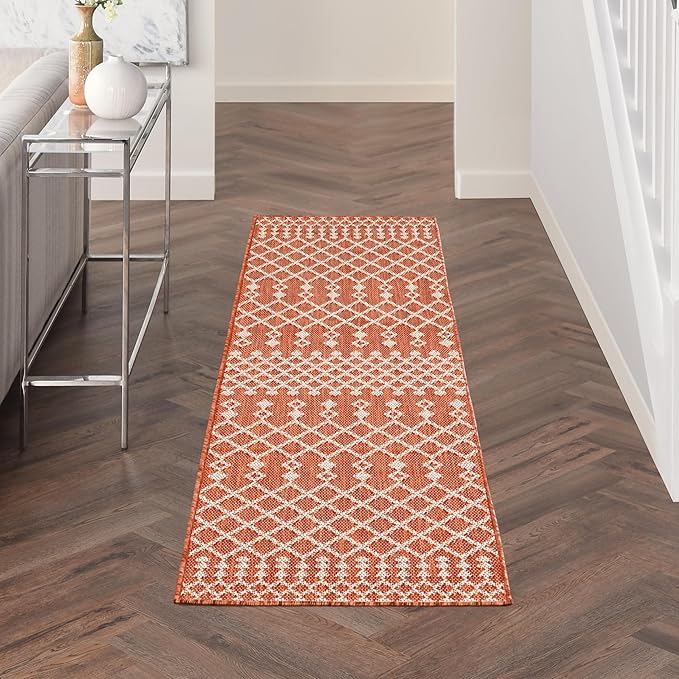 Nourison Home Positano Terracotta 2' x 6' Area Rug - Easy Clean, Non Shedding, Bed Room, Living Room, Dining Room, Kitchen (6' Runner)